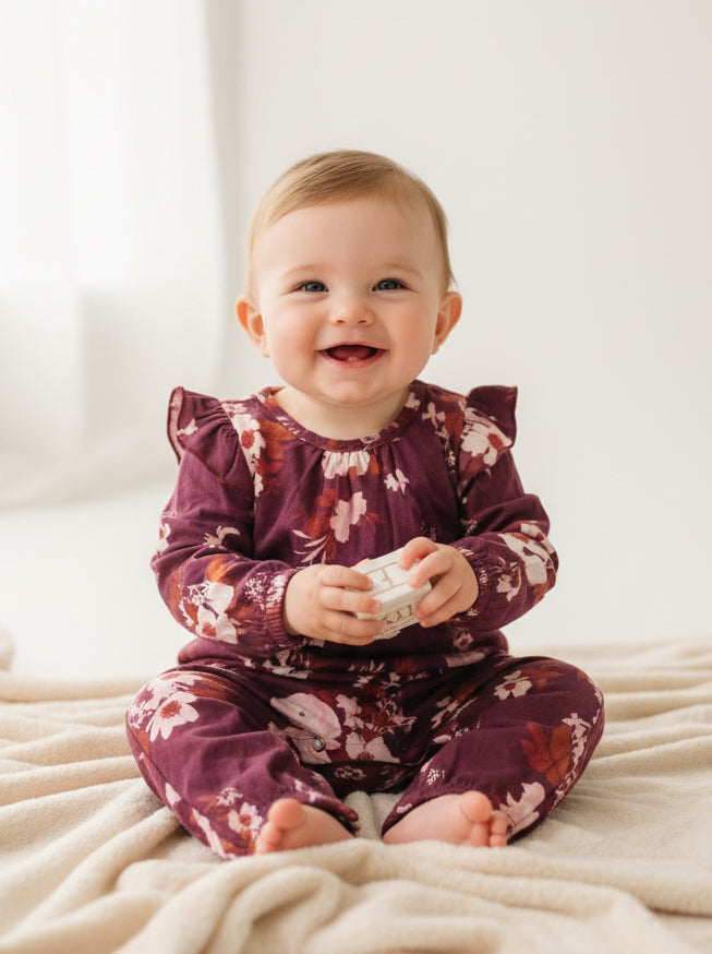 Burgundy / Wine floral - Baby Jumpsuit