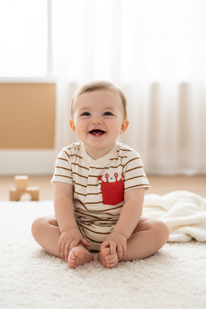 White with red pocket -Baby half Jumpsuit