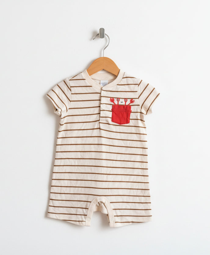 White with red pocket -Baby half Jumpsuit