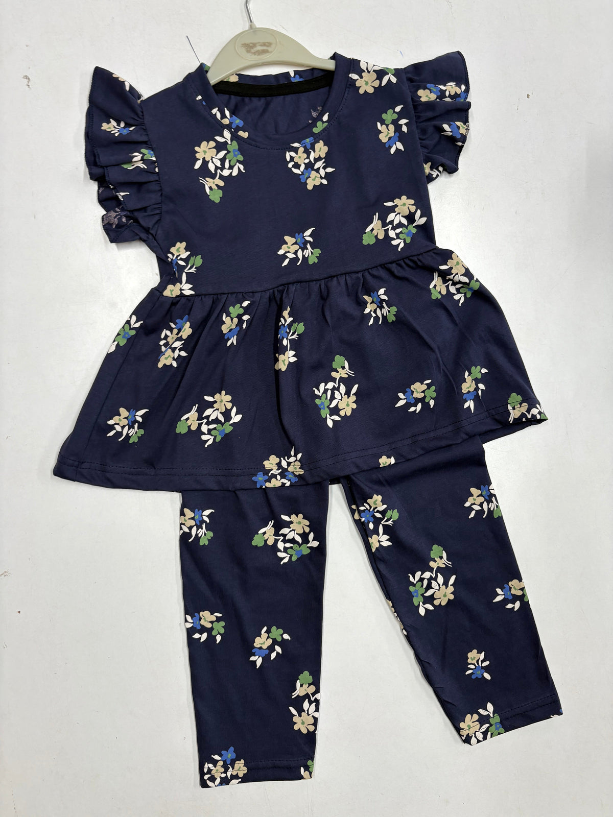 Dark Navy with floral peplum co - ord girls set Sep