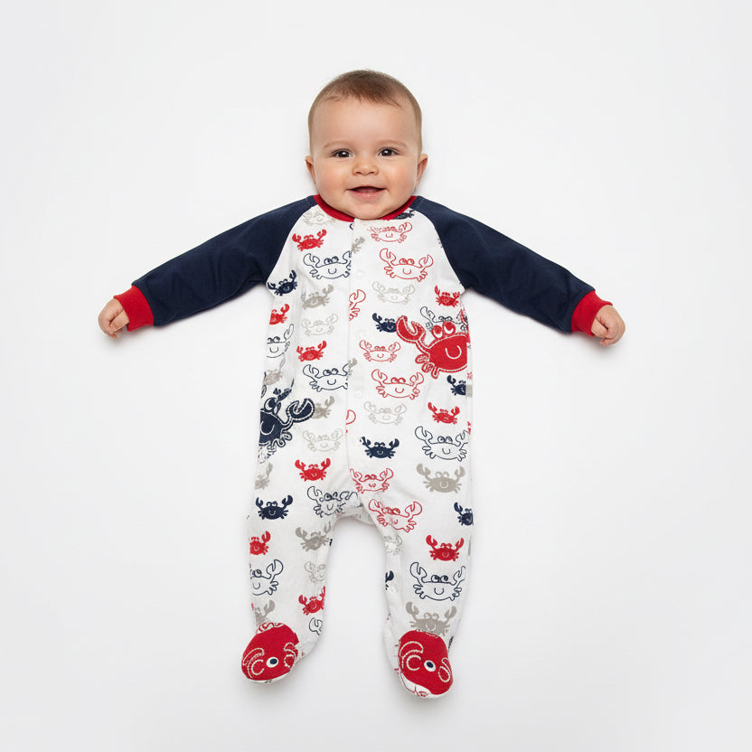 Navy blue, and grey red crab prints🦀 - Baby Jumpsuits