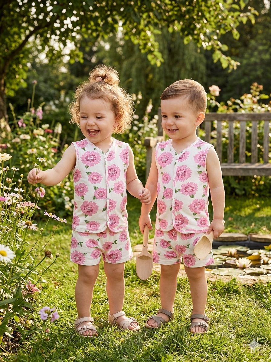 Half white  pink Sleeveless Jabla shorts set