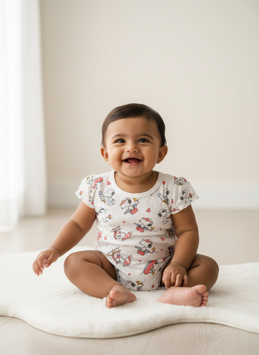 White base dog with heart print-Baby Jumpsuits