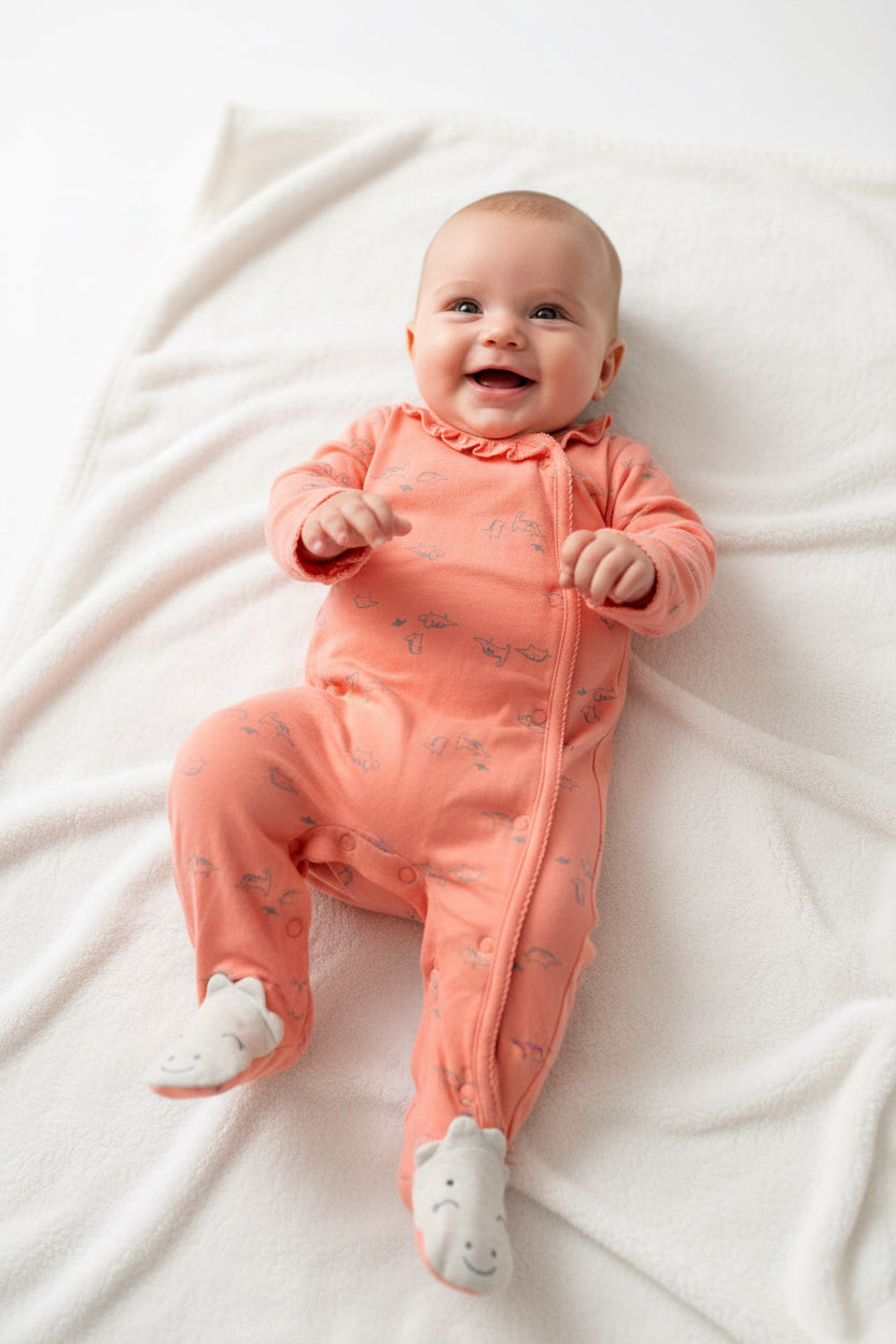 Orange smill dinosaur-High Quality Baby Jumpsuit