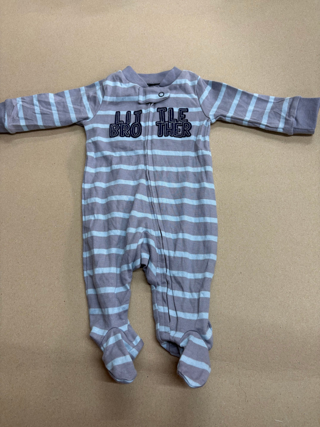 Gray and blue striped with shoe (zipper)-Baby High quality jumpsuit