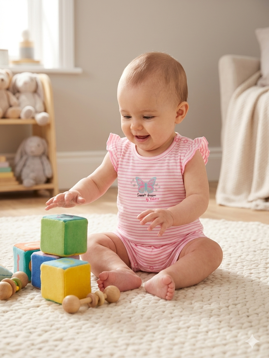 Pink  line butterfly -baby half Jumpsuit