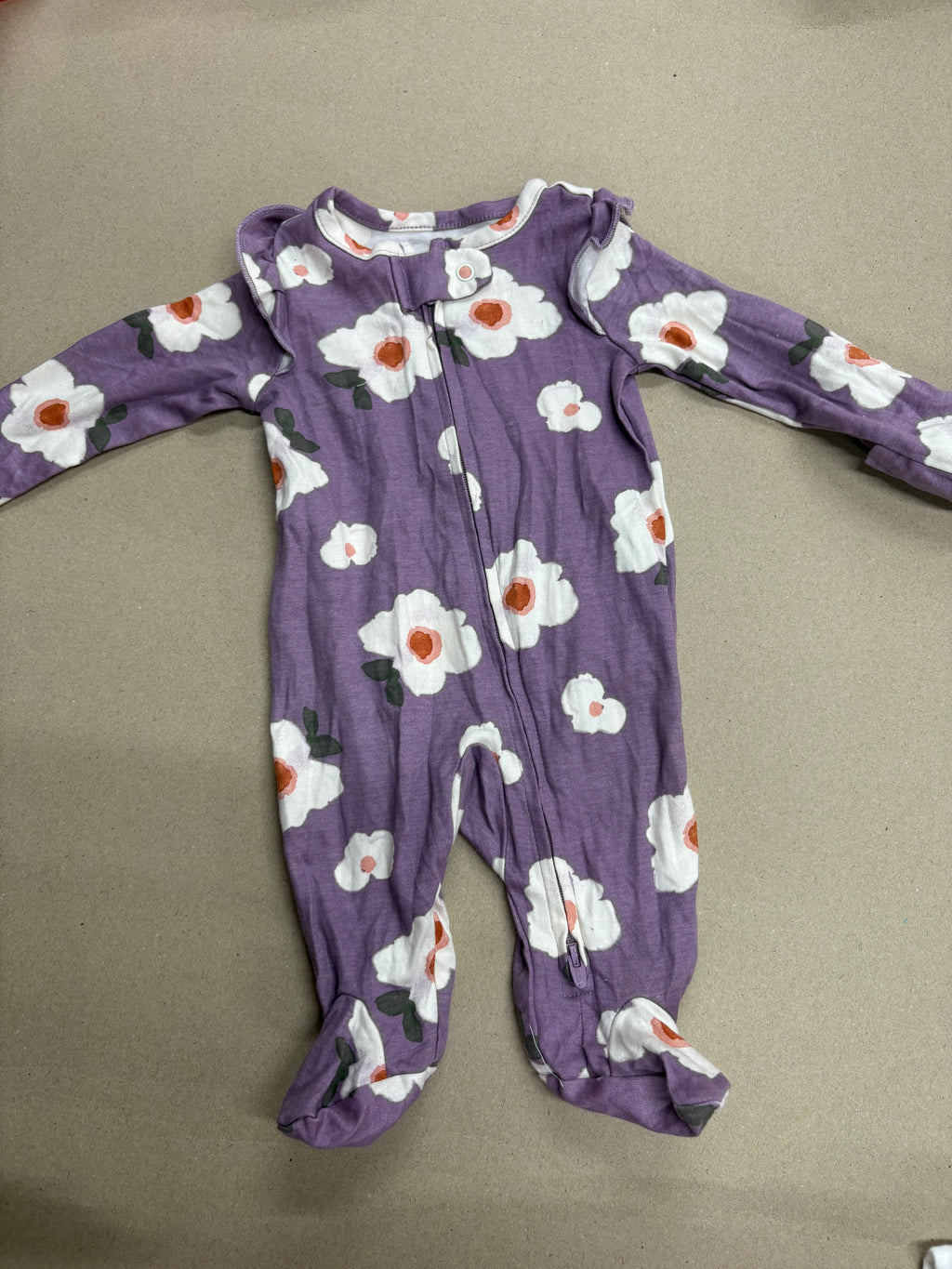 Violet with white flowers with shoe(zipper)-Baby High quality jumpsuit