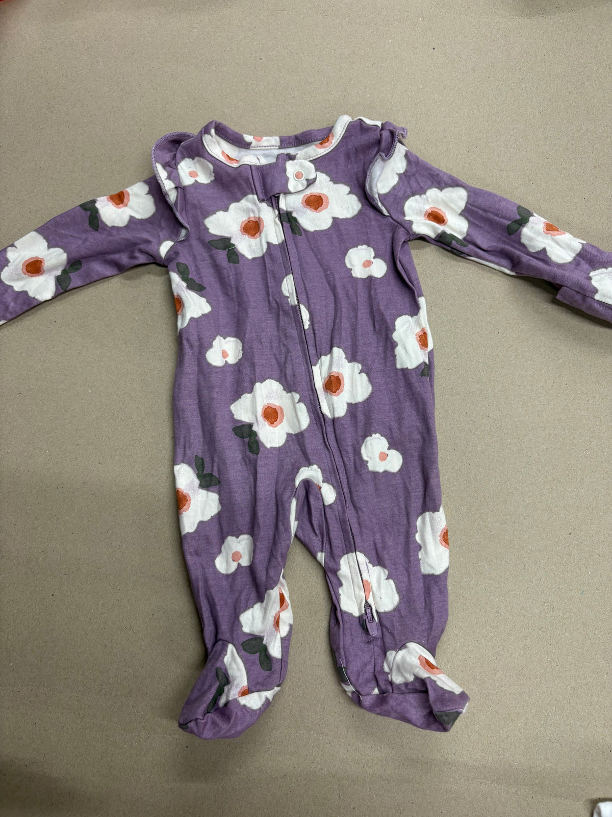 Violet with white flowers with shoe(zipper)-Baby High quality jumpsuit