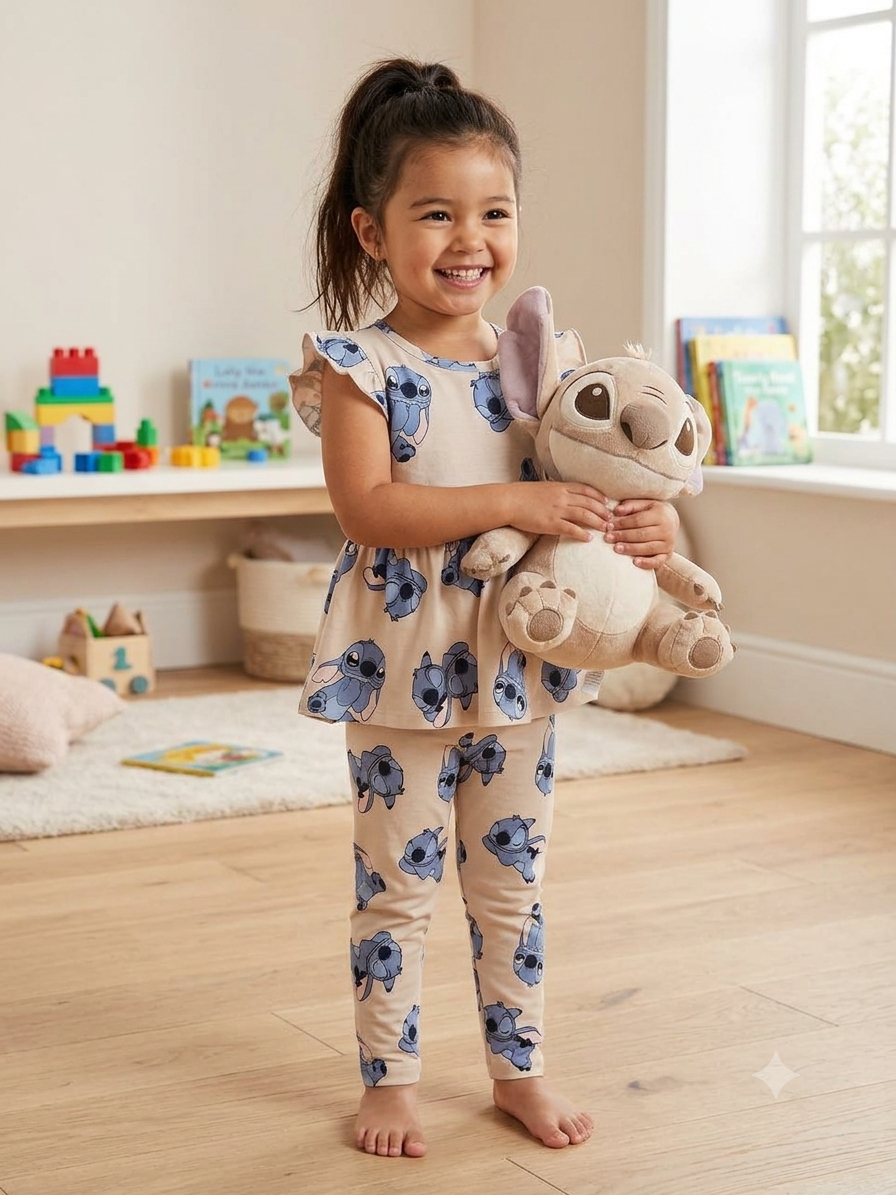 pink with stitch Peplum Co-Ord Girls Set