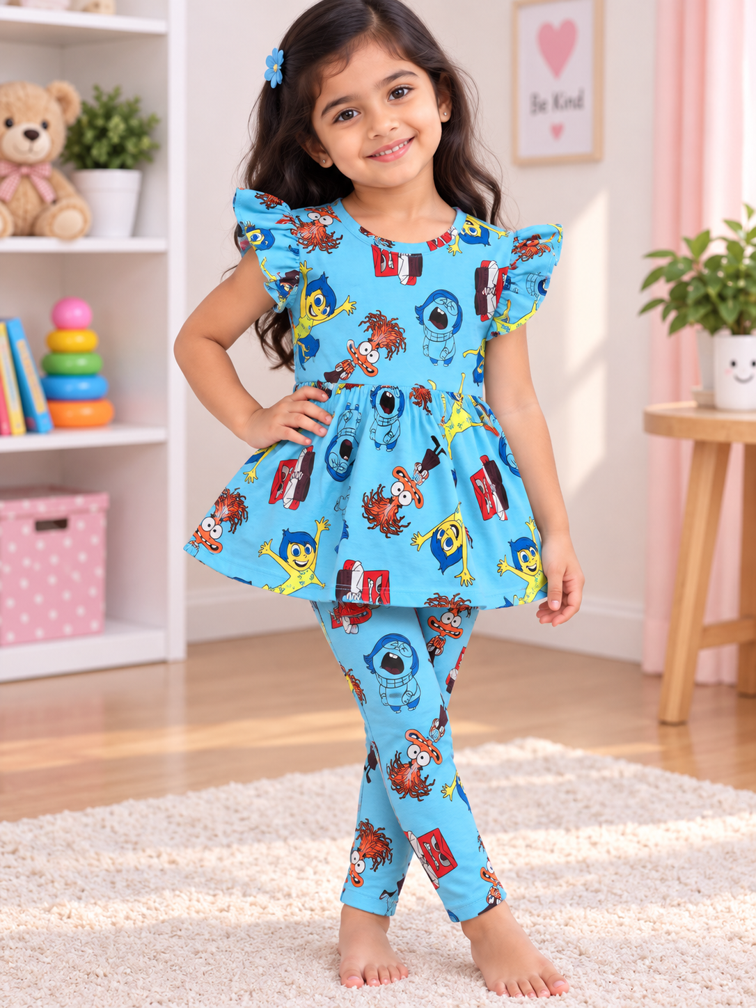 Blue Multi Colour Peplum Co-ord Girls Sets.