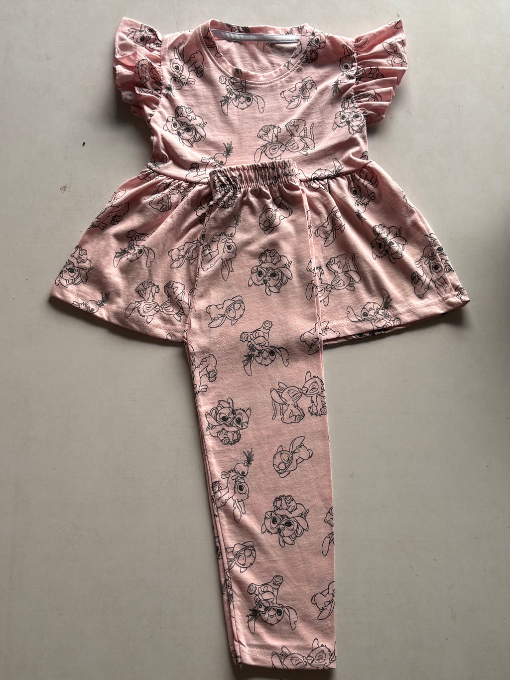 Light  pinky  Character Multi Colour Peplum Co-ord Girls Sets.