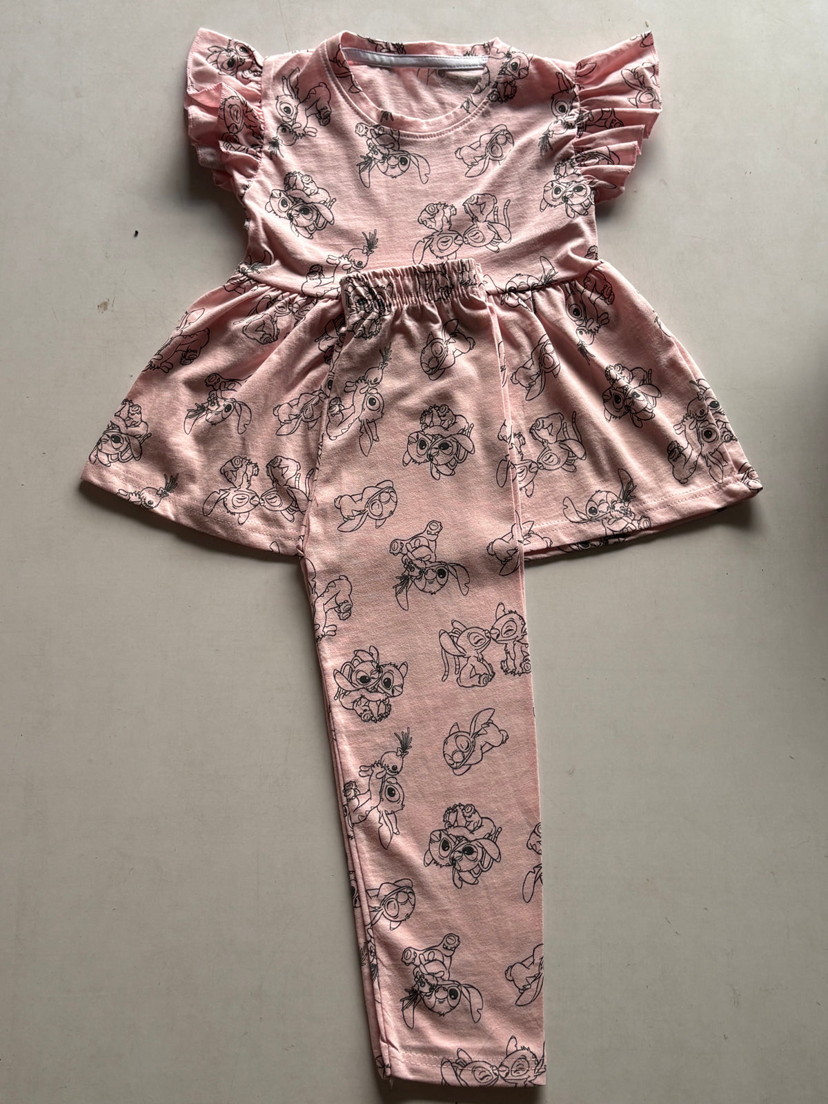 Light  pinky  Character Multi Colour Peplum Co-ord Girls Sets.