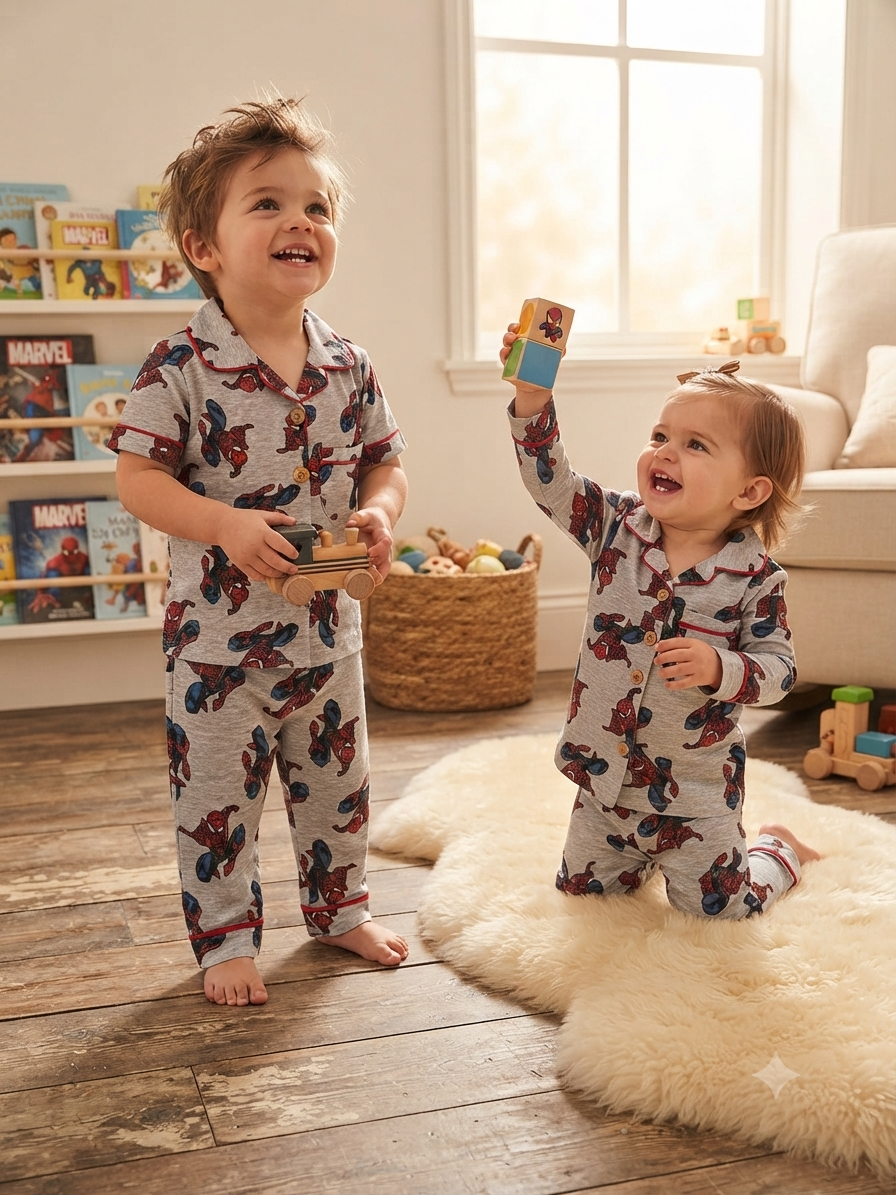 Grey Spiderman - Baby Collar Night Suits