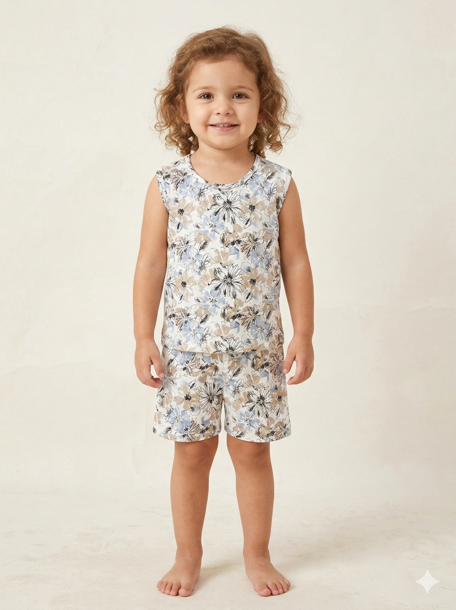 White floral-Sleeveless co-ords