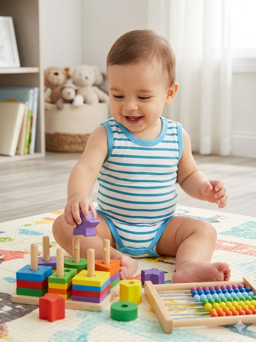 Light  blue  with white stripes -Baby Romper