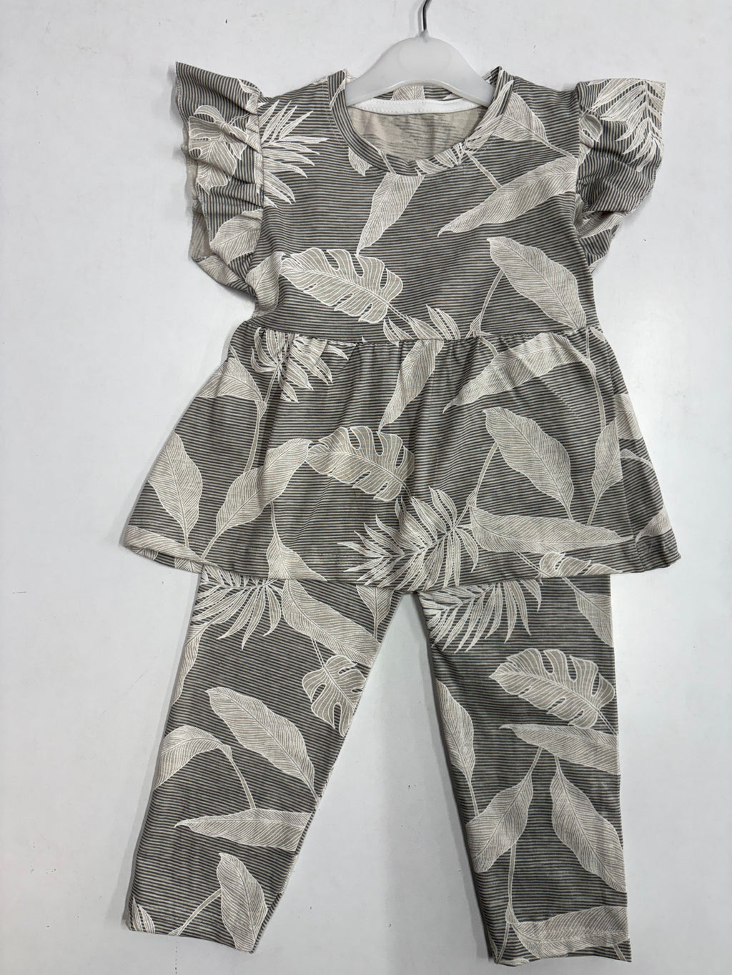 Grey with leaves, peplum co - ord girls set Sep
