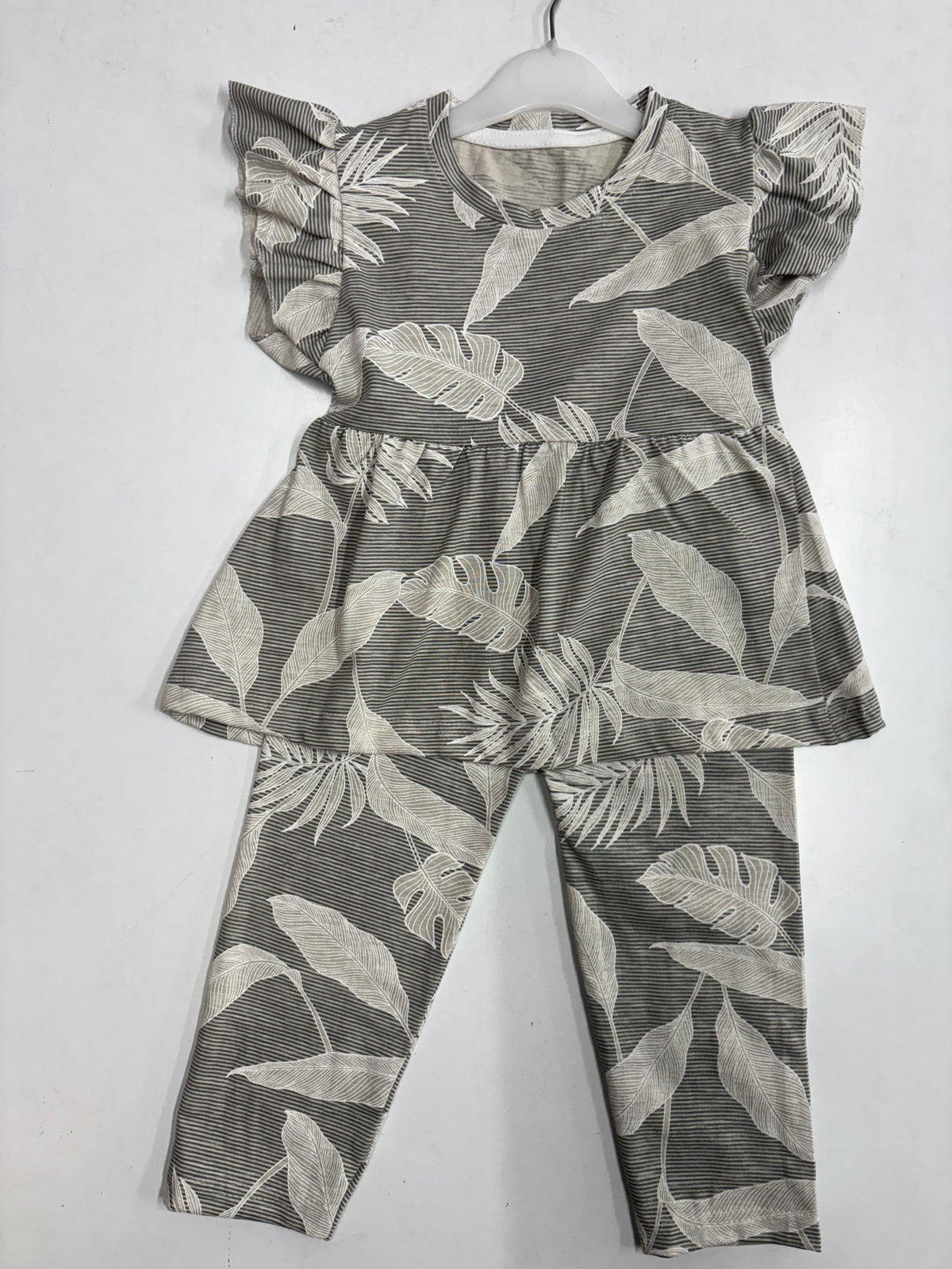 Grey with leaves, peplum co - ord girls set Sep