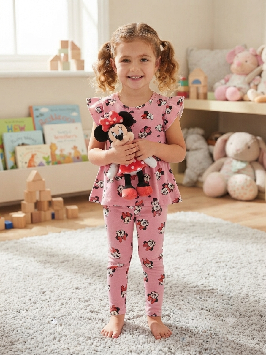 Charming sea pink Mickey Mouse Peplum Co-ord Girls set
