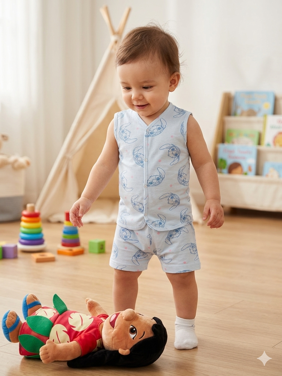 Soft Blue Sleeveless Jabla shorts set