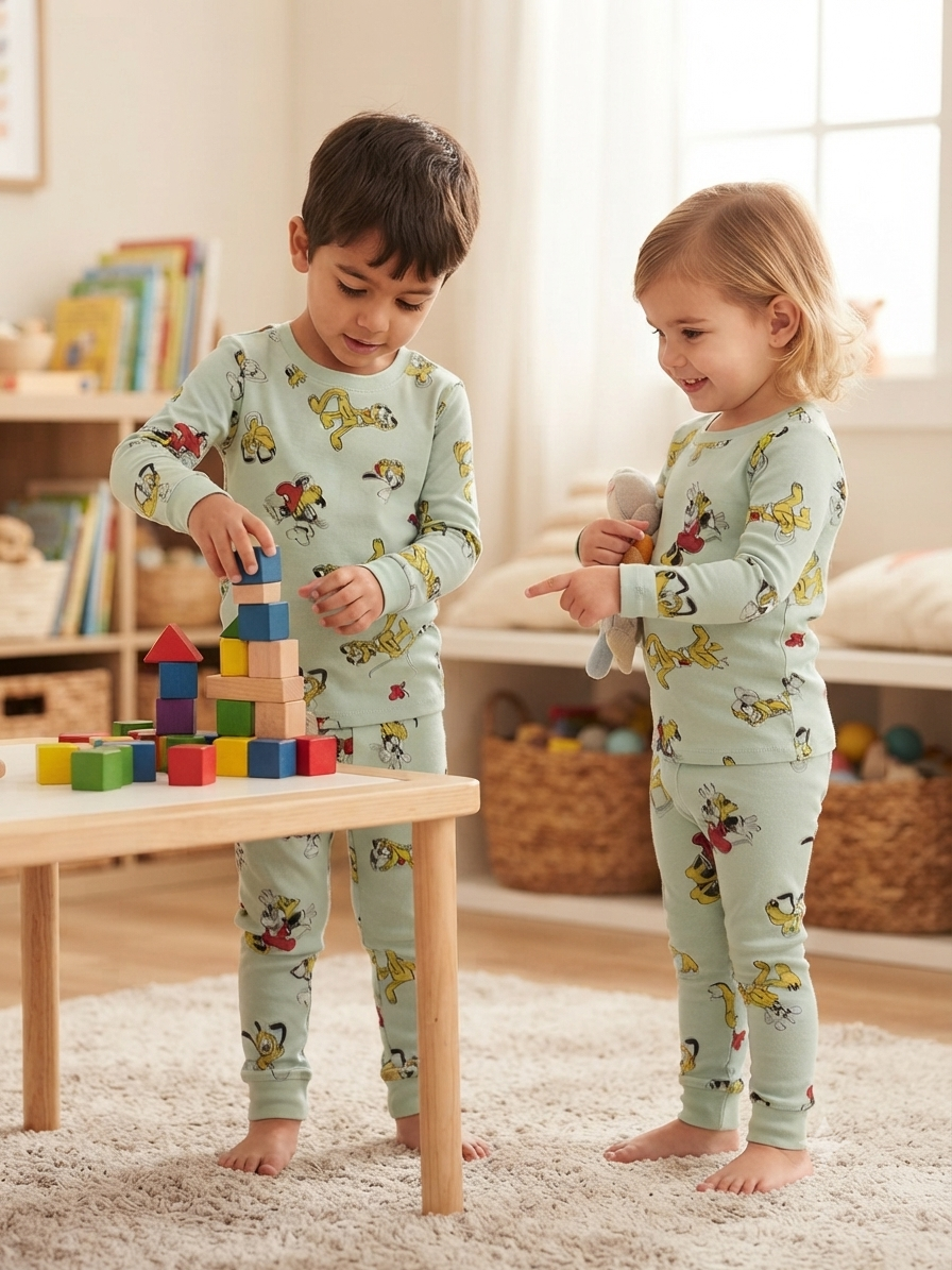 Green cartoon characters-Premium LoopKnit Pajama sets
