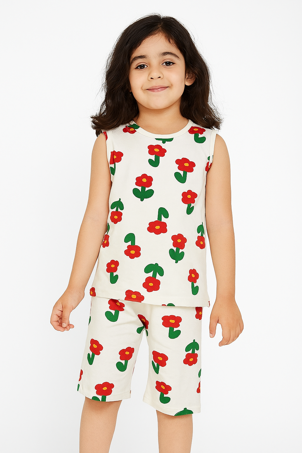 Half white with Flowers print - Sleeveless co-ords