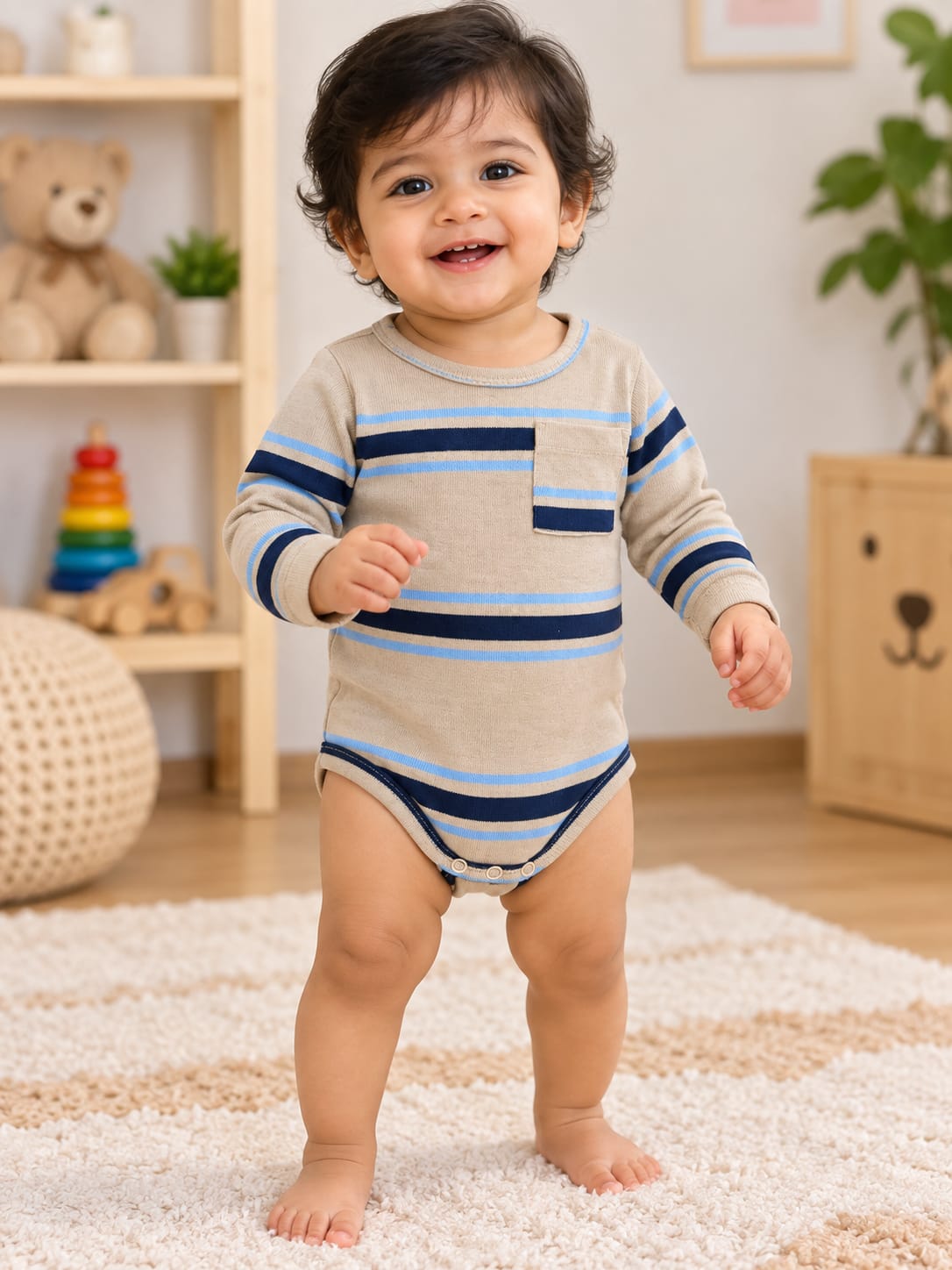 Coffe brown dark blue line Baby romber full sleeve