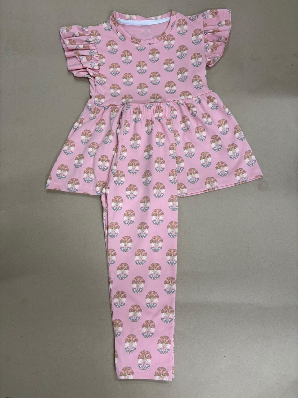 Soft pink floral motif-Peplum Girls set