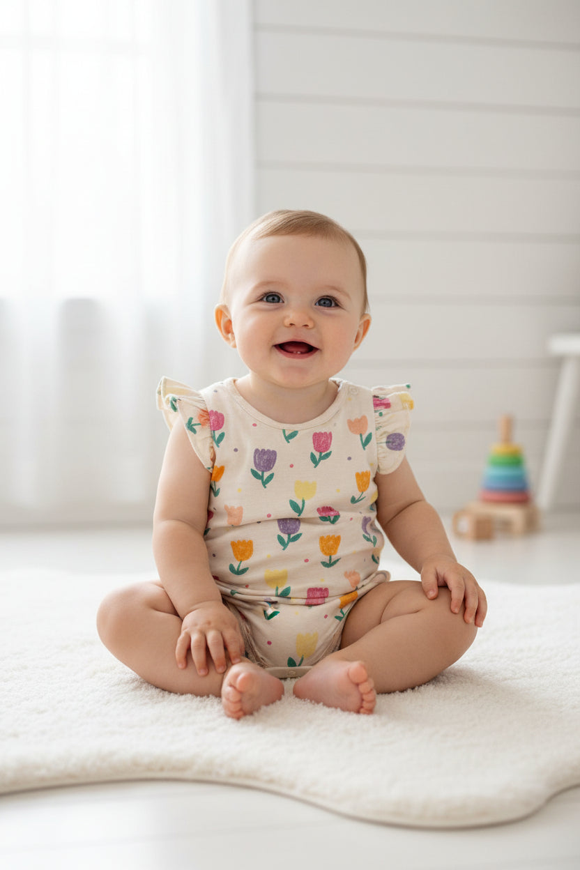 Half white with multi colour flowers 🌷-Baby half Jumpsuit