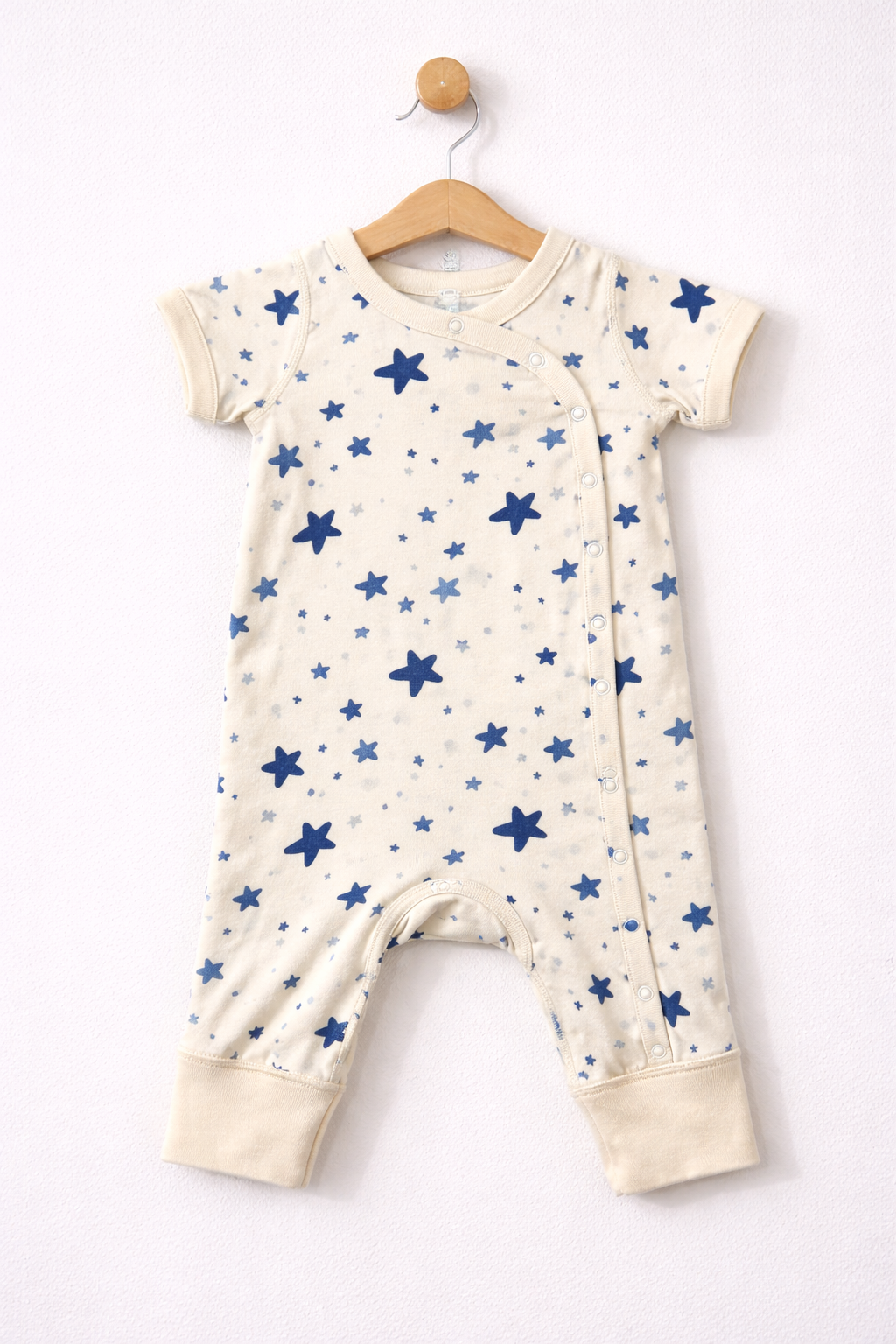 Light beige with blue star prints  -Baby Half Jumpsuit