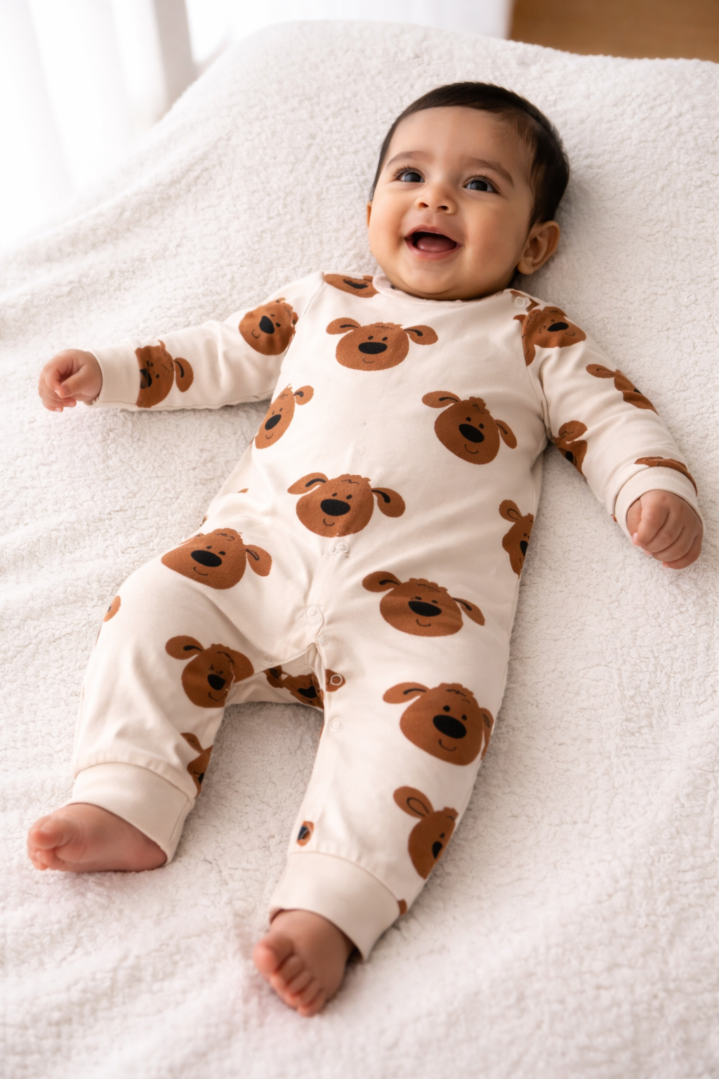 Light cream 
🐻 Brown teddy bear prints- Baby Jumpsuit