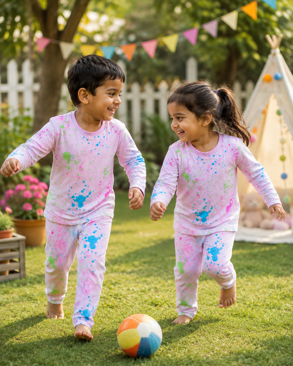 Baby Pink Multicolor Paint Splash Print Co-ord Set 💖🎨-Premium winter wear LoopKnit
