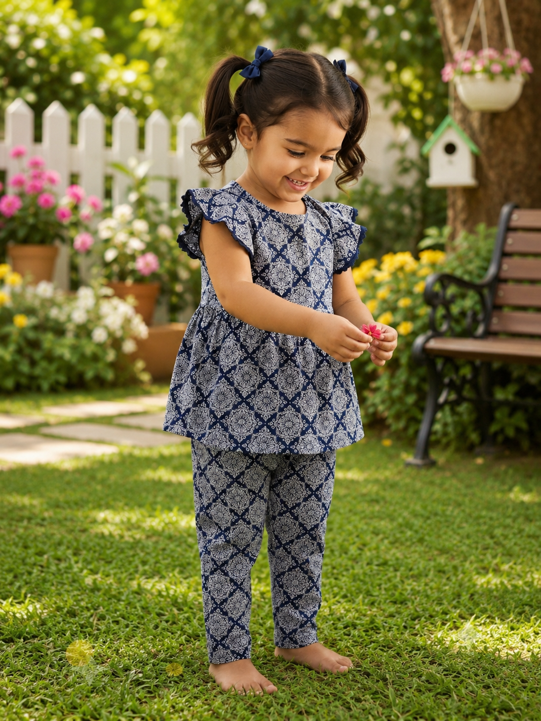 Navy with White patterns- Girls set