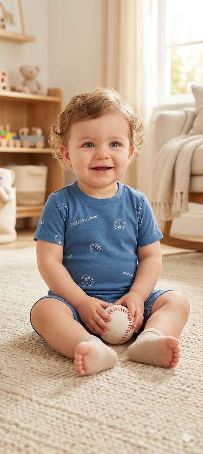 Blue Base   cricket theme print -Baby Shorts Set