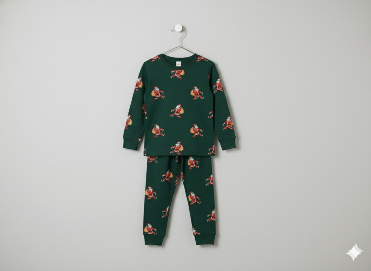 Christmas themed green  with Santa prints, made from soft and comfortable fabric—perfect for cozy festive nights.