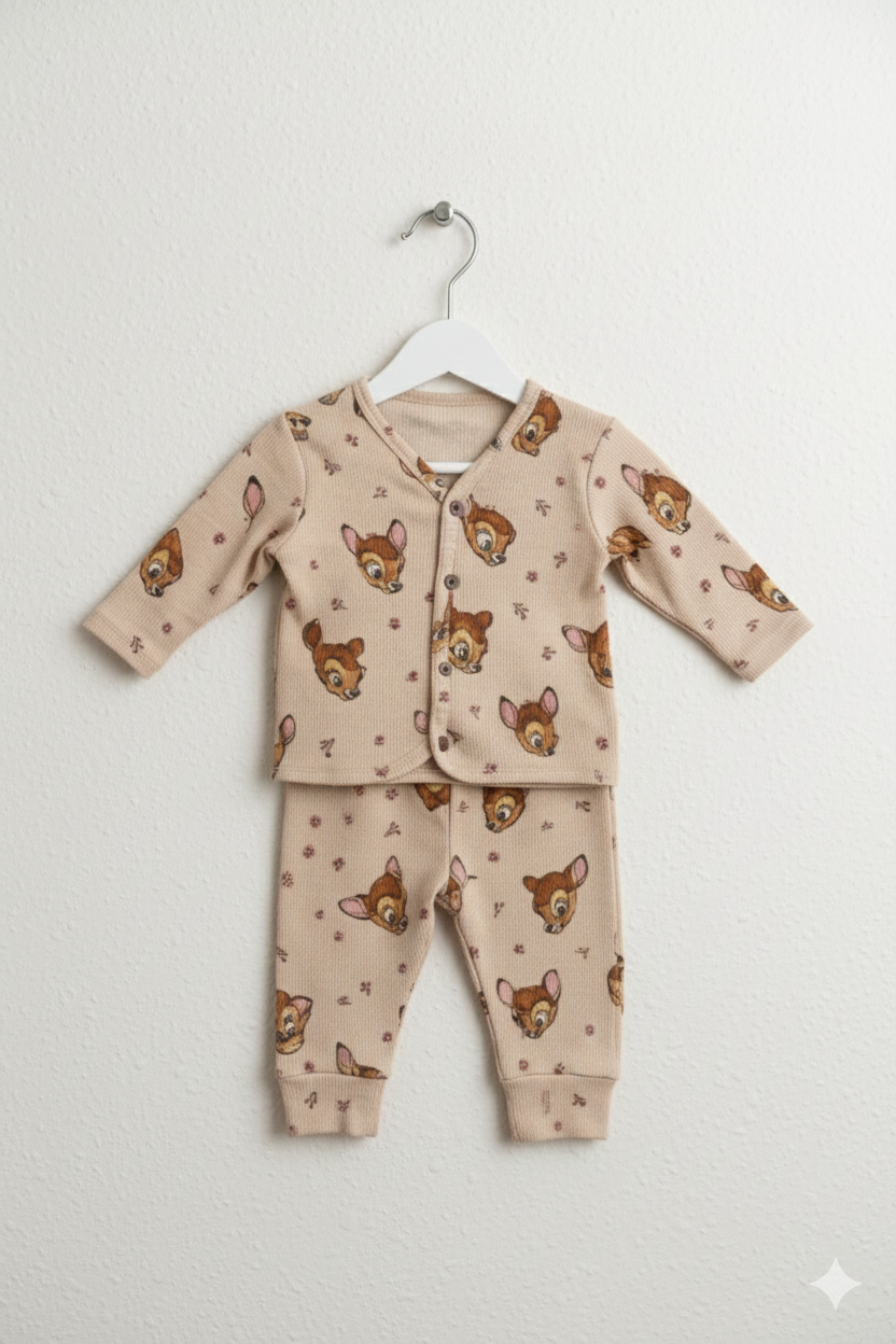 A cosy beige jabla set with adorable little animal faces