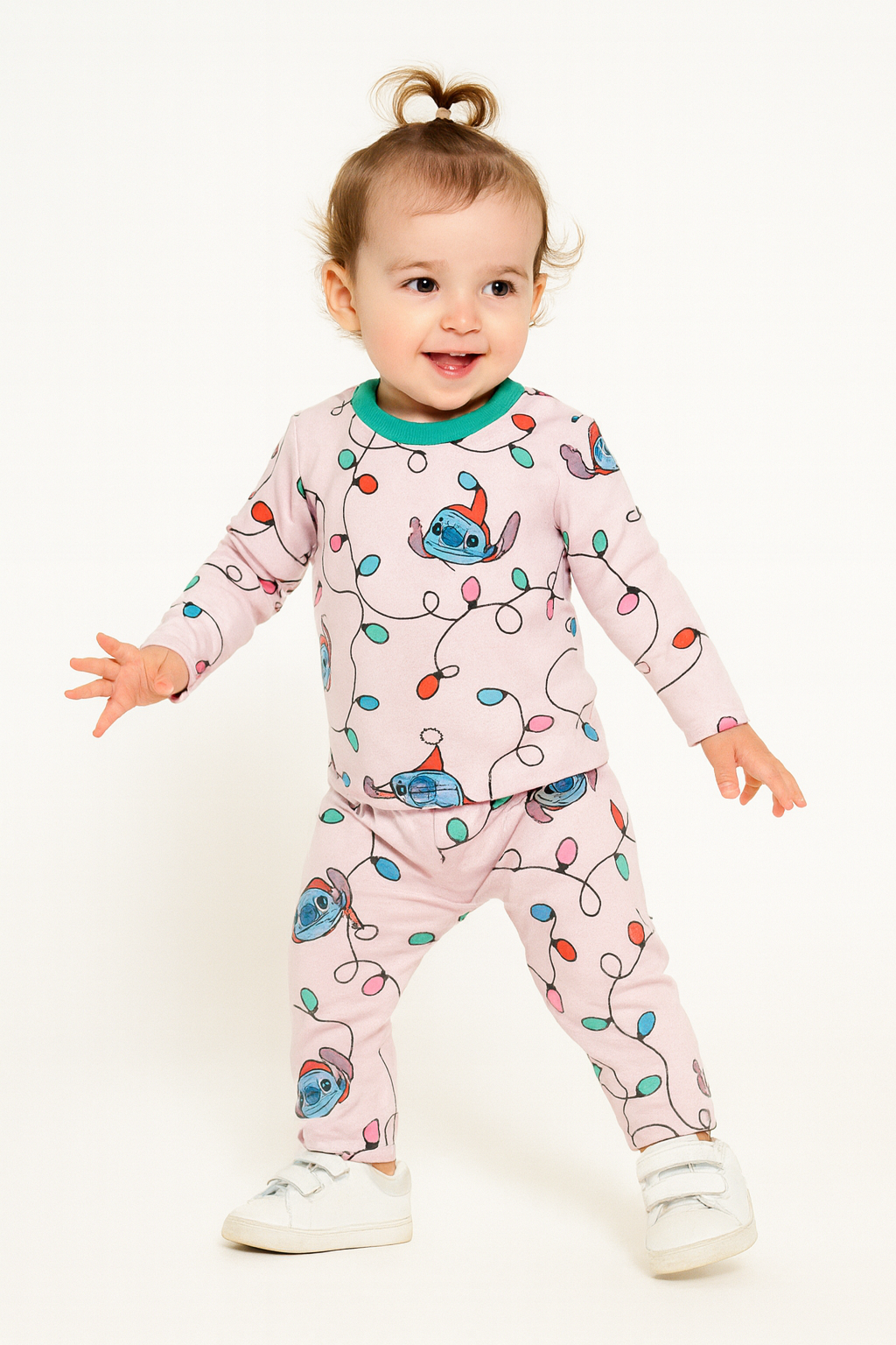 Premium Loop Net light pink full-sleeve co-ord set decorated with colourful string-light patterns