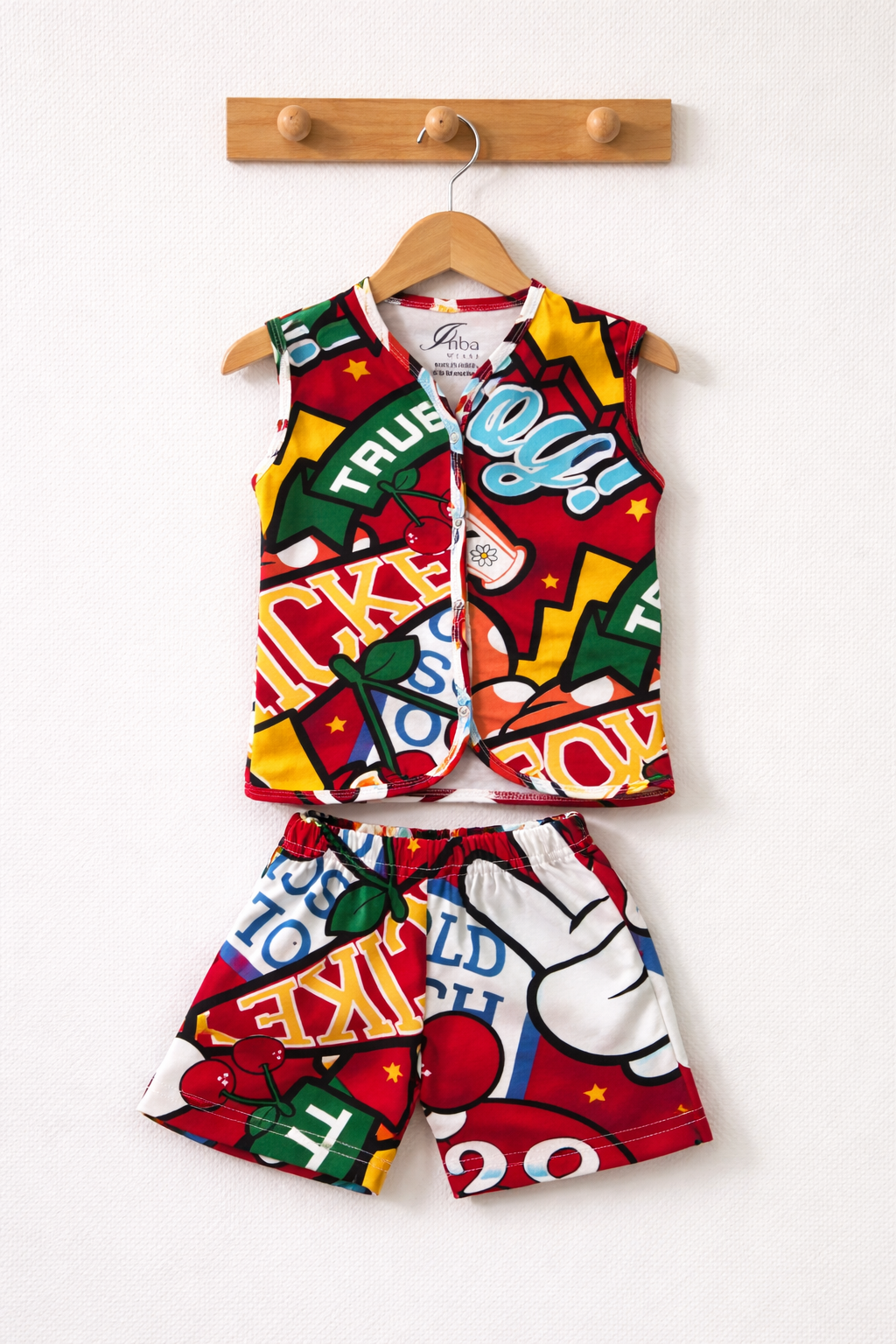Colorful graphic print -Sleeveless Jabla shorts set