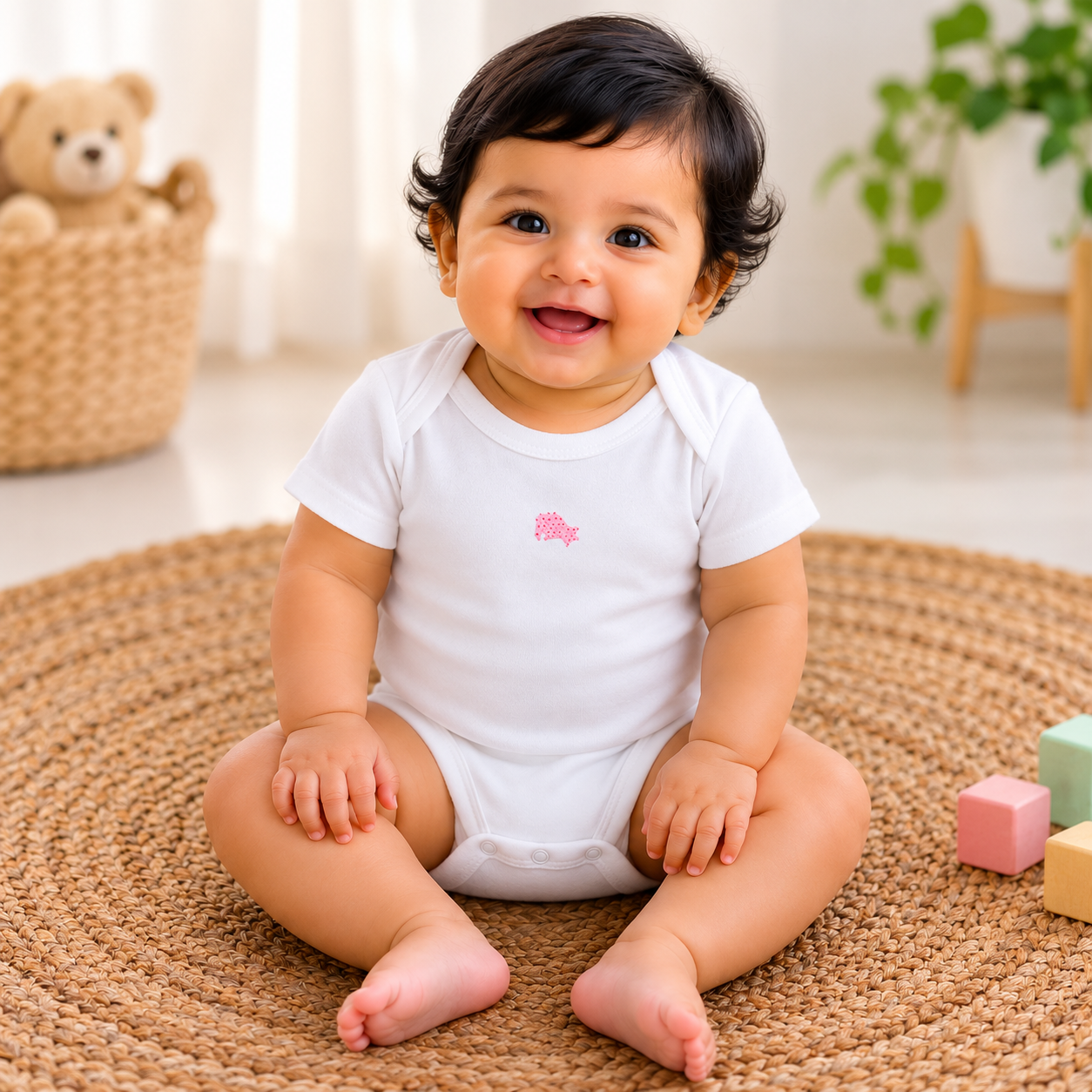 White  pink cat 😺 half sleeves baby romper