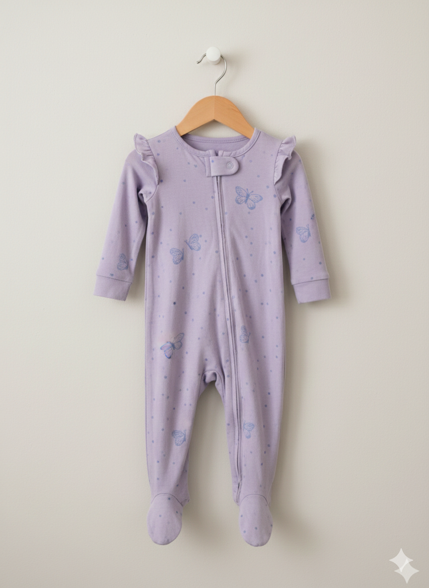soft lilac butterfly print - High Quality Baby Jumpsuit