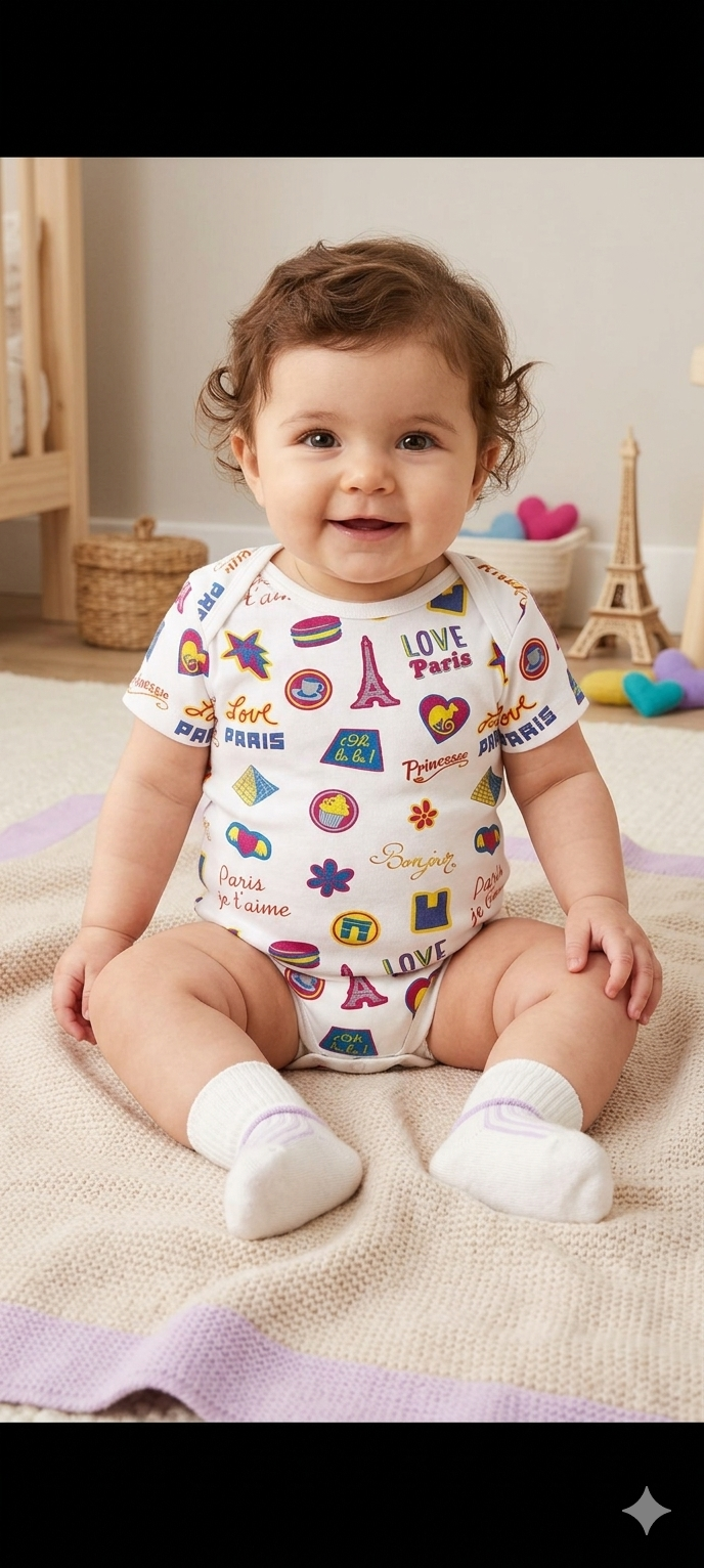 White base LOVE Paris -Baby Romper