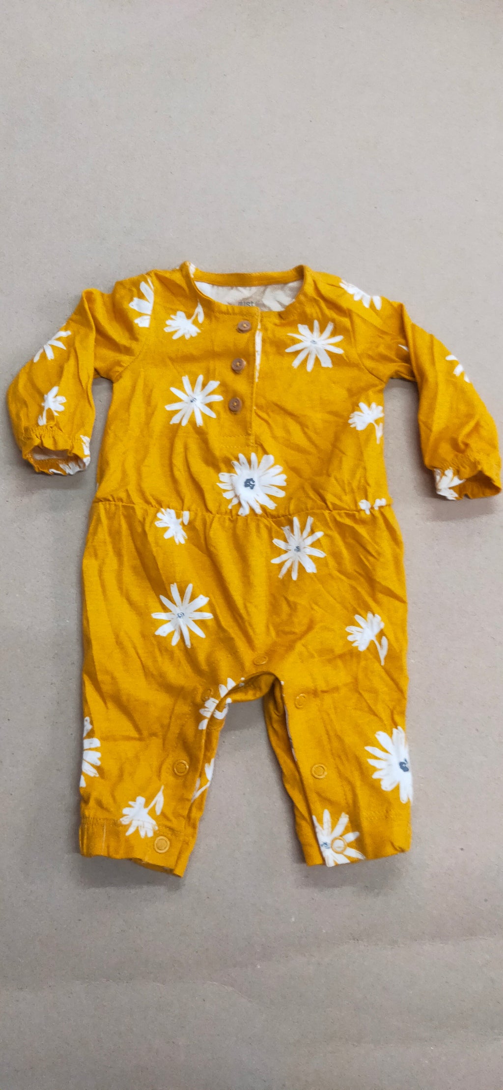 Yellow with white flower 💮 with shoe (zipper)- Baby high quality jumpsuit