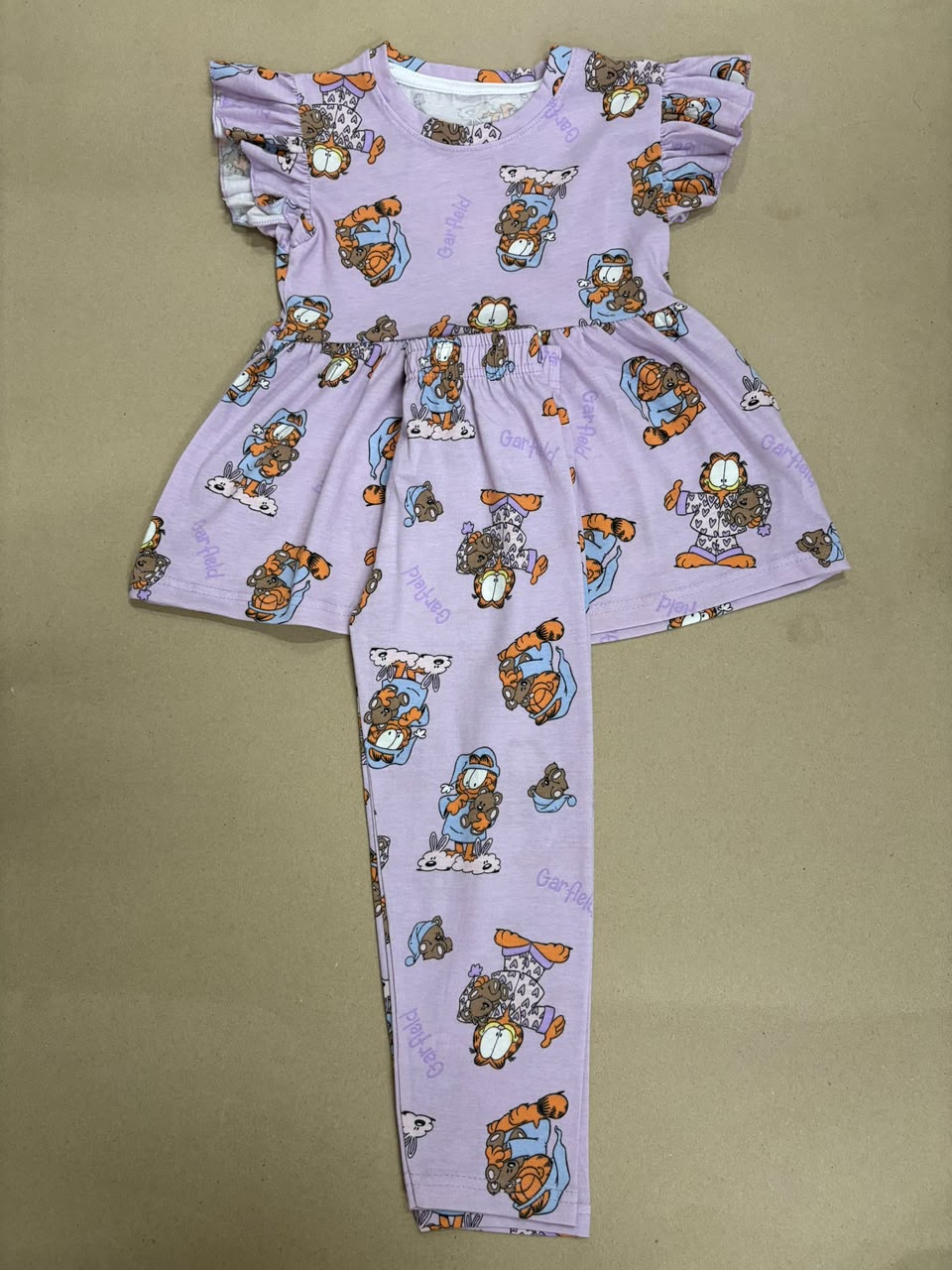 Light purple Garfield print -Peplum Girls set