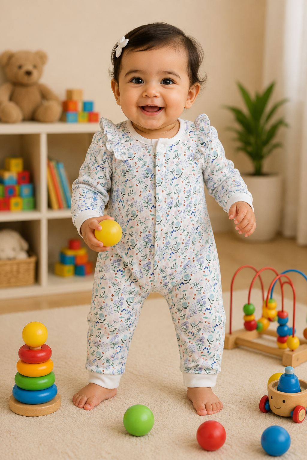 White flower s print-Baby high quality jumpsuit