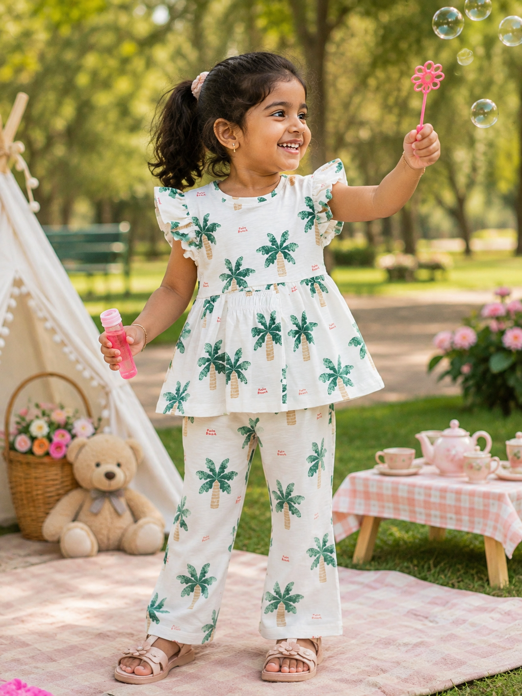 Green palm tree 🌴 print -Peplum Girls set