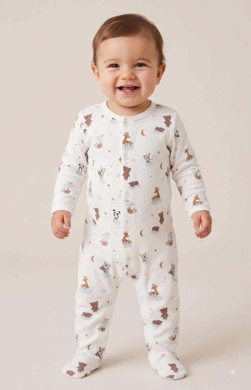 White & brown dear 🦌🦌 🧸 teddy bear 🐨  with shoe baby high quality jumpsuit (snap button)