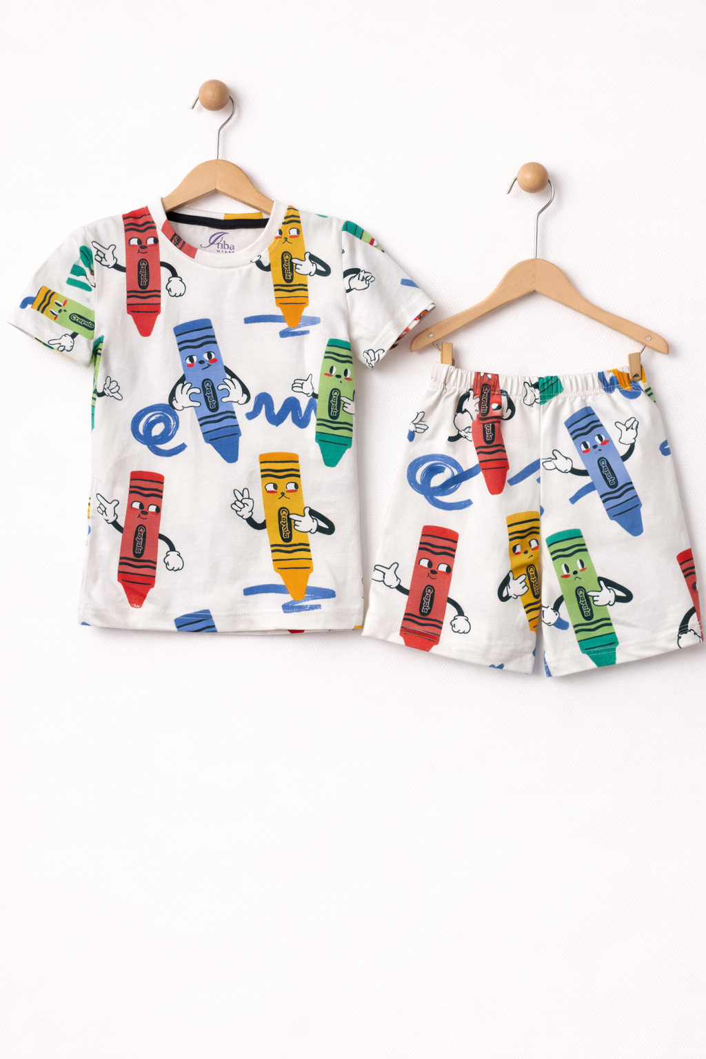 White crayola-Half sleeve Shorts Set