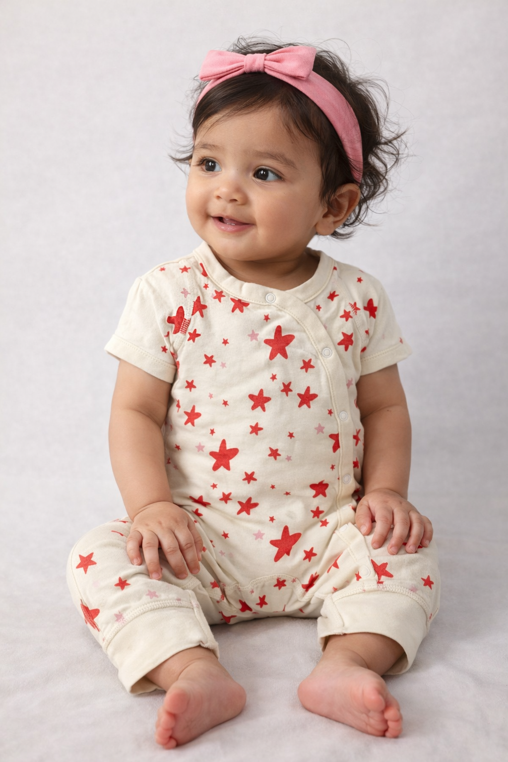 Beige based Orange star -Baby Jumpsuit
