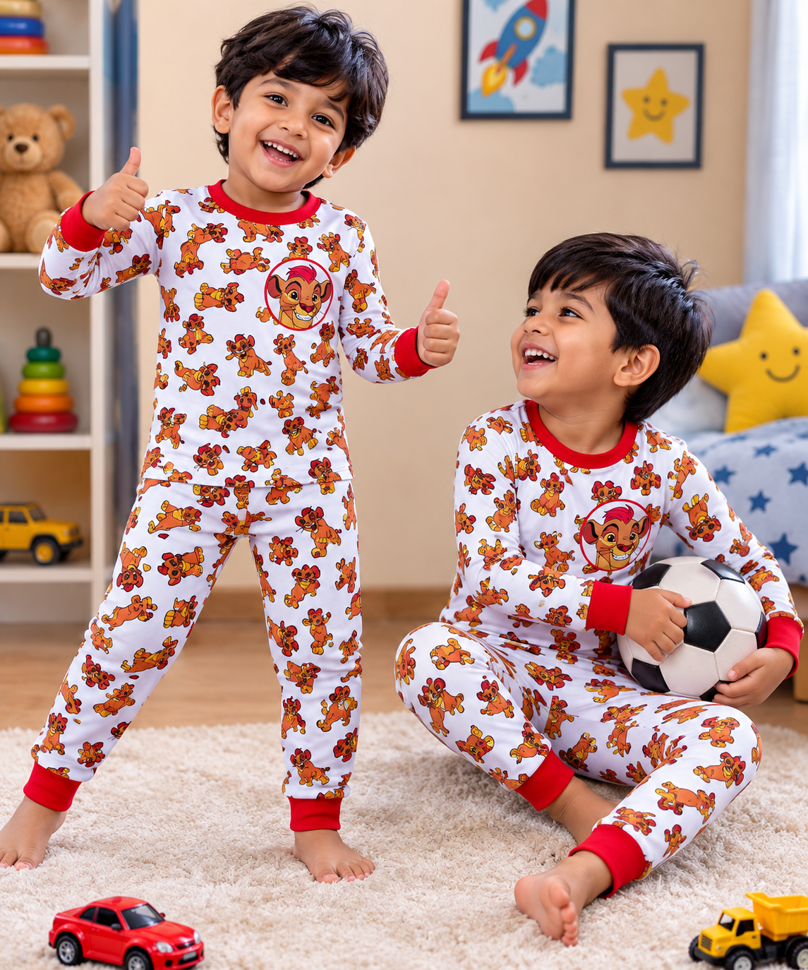 White with golden simba -Full Sleeve Pajama Set