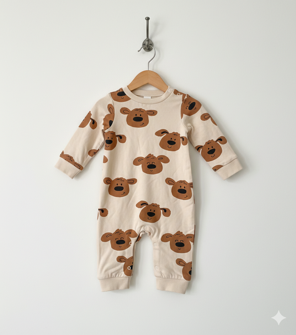 Light cream 
🐻 Brown teddy bear prints- Baby Jumpsuit