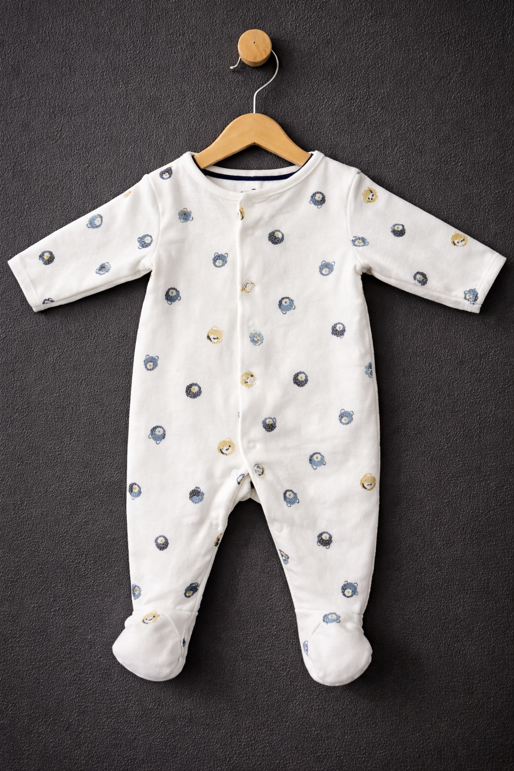 Half white Blue, grey, and mustard yellow bear prints. 🧸- Baby full Jumpsuit